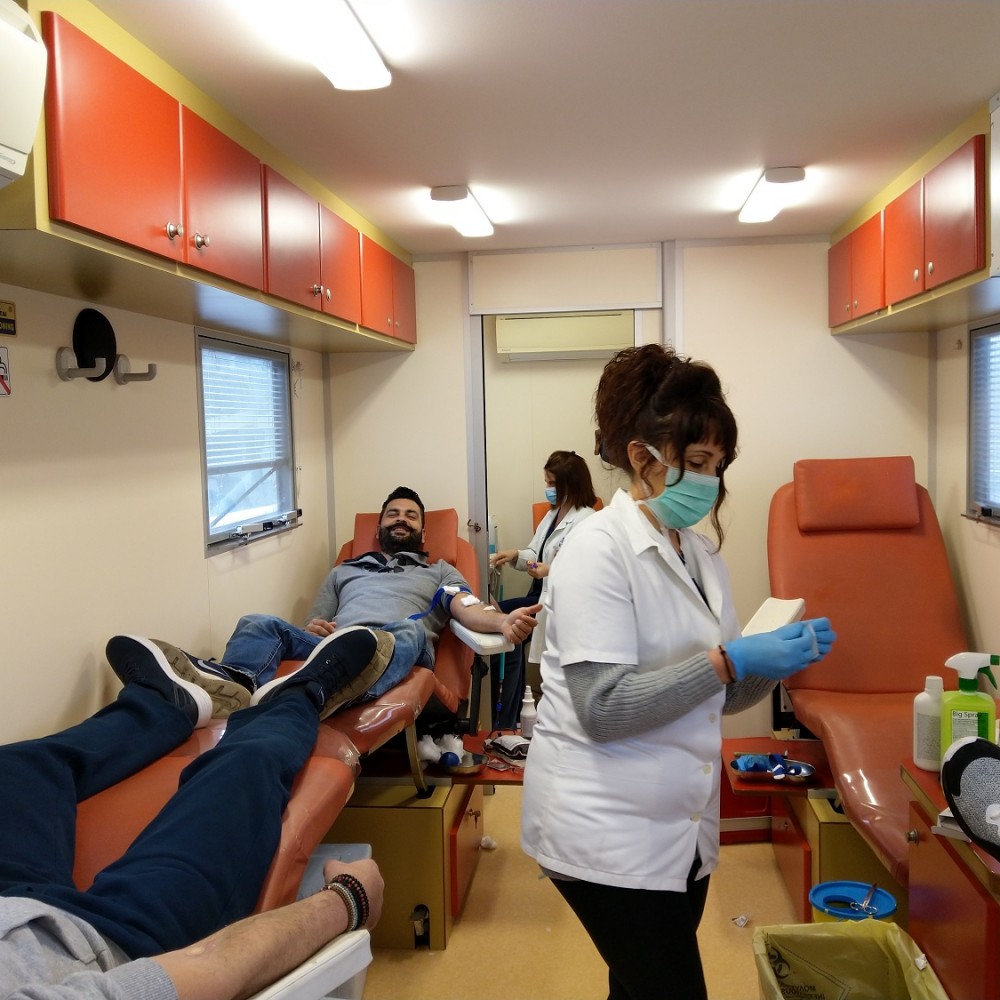 Mobile blood donation unit at Union Coach Services